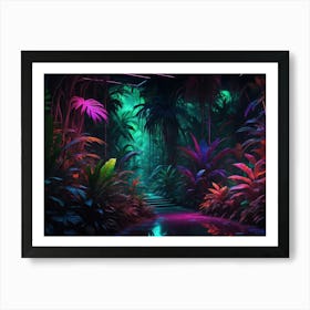 Futuristic neon cyberpunk jungle 1 Art Print