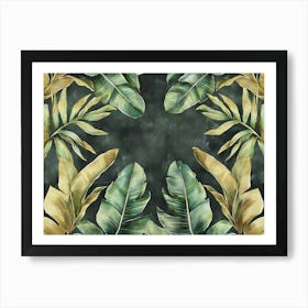 Tropical Background Seamless Border Luxury Art Pattern Texture Vintage Green and Beige Banana Leaves Palms 1 Art Print