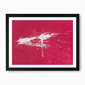 Cross On A Red Wall. White paint stains on red painted cement wall. Art Print