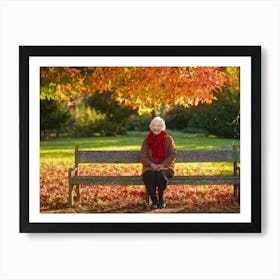 Old Lady Sitting On Park Bench Art Print