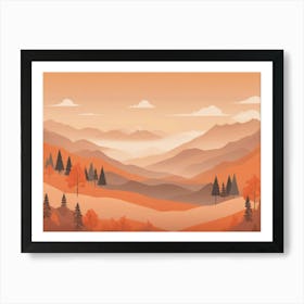 Misty mountains horizontal background in orange tone 18 Art Print