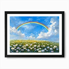Rainbow Over A Daisy Meadow Art Print