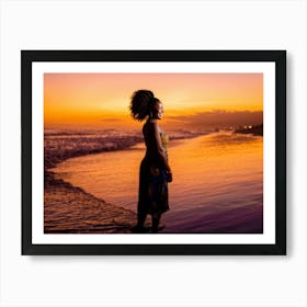 African Woman Radiant Smile Embracing The Warmth Of A Summer Sunset Silhouette Outlined Against T (3) Art Print