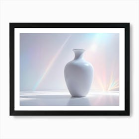 A Minimalist Image Of A White Vase With A Soft, Iridescent Glow, Representing A Simple And Elegant Design Art Print