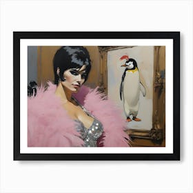 Feathered Friends - Woman With A Penguin Art Print