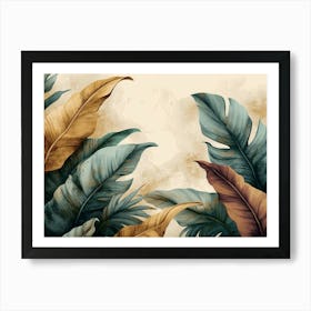 Vintage Tropical Green Brown Leaves Art Print