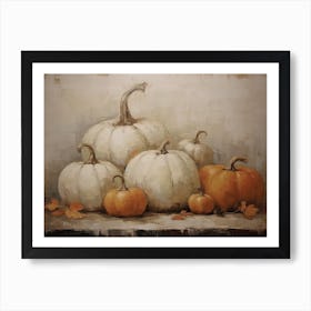 White And Orange Pumpkins, Oil Painting 1 Art Print