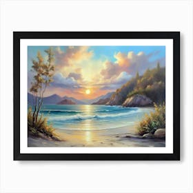 Sunrise on the beach oil painting artwork Art Print