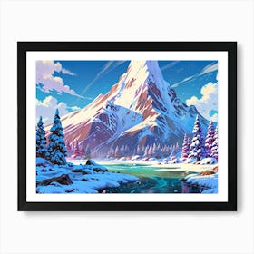 Snowy Mountain Landscape Art Print