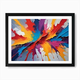 Abstract Image Of A Vibrant Explosion Of Paint Splatters In Shades Of Red, Blue, Yellow, And Purple Art Print