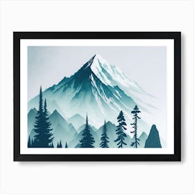 Mountain And Forest In Minimalist Watercolor Horizontal Composition 429 Art Print