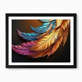 Colorful Golden Feather Art Print