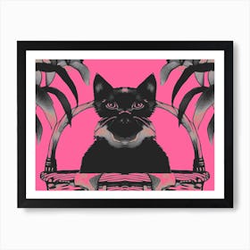 Black Kitty Cat Meow Pink 1 Art Print