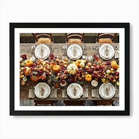 A Traditional Rustic Autumn Harvest Table Set For A Festive Gathering Sun Bleached Wooden Table Hig (2) Art Print