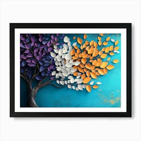 Colorful Tree with Leaves on Hanging Branches of Blue, White and Golden 10 Art Print