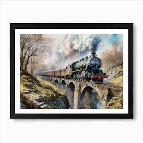 Steam Train Crossing Bridge Art Print