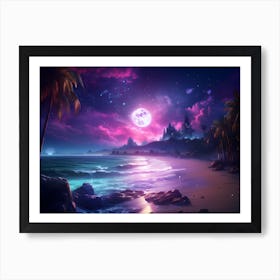 Full Moon At The Beach Art Print