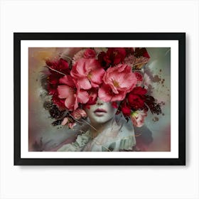 Woman With Flowers On Her Head 1 Art Print