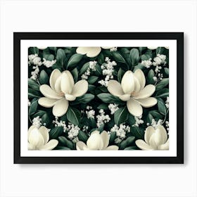 Magnolia Flowers Seamless Pattern, Luxury Art, Floral Background 1 Art Print