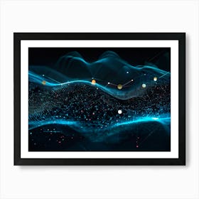 Abstract Digital Painting Portraying A Geometric Pattern Of Glowing Net Like Waves Traversing A Dot Art Print