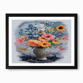 Flowers In A Vase? irises,-poppies,-pink-flowers,-and-sunflowers, Inspired Vincent Van Gogh 1 Art Print