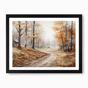 A Painting Of Country Road Through Woods In Autumn 48 Art Print