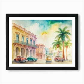 Cuba Watercolor Painting Art Print