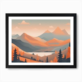 Misty mountains horizontal background in orange tone 105 Art Print