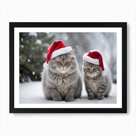 Two Cats In Santa Hats Art Print