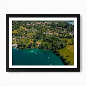 Top view of the Italian village by the lake. Aerial photography. Art Print