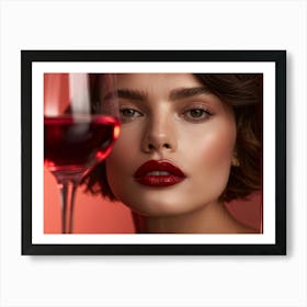 Close Up Of Eyes With A Dominant Brown Hue Complemented By Luminous Red Lips Set Against A Backdro Art Print