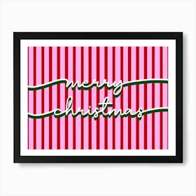 Merry Christmas Script Stripes Art Print