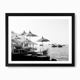 Positano Beach Club | Amalfi Coast Italy | Black and White Striped Beach Umbrellas Art Print