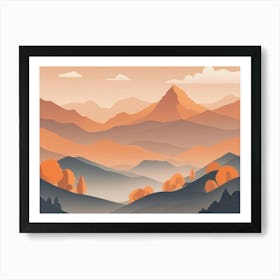 Misty mountains horizontal background in orange tone 86 Art Print