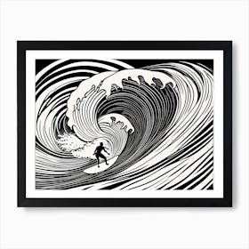 Linocut Black And White Surfer On A Wave art, surfing art, Art Print