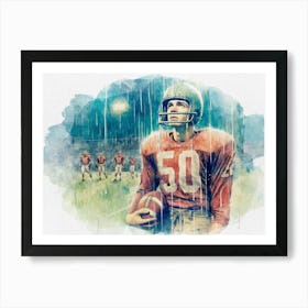 Football Player In The Rain Retro watercolor Art Print