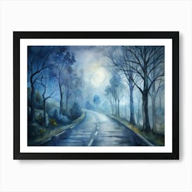 A Foggy Road Leading To The Unknown With Shadows Art Print