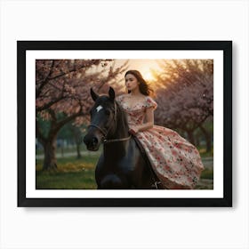 Girl riding a horse Art Print