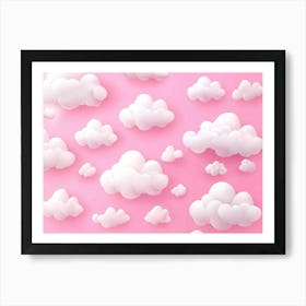 White Clouds On Pink Background Art Print