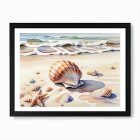 Seashells on the beach, watercolor painting 1 Art Print