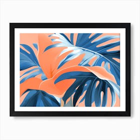 Tropical leaves, pleasing colors of Peach and Blue, 1278 Art Print