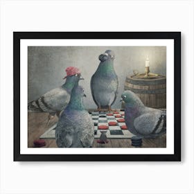 Pigeons Playing Checkers Art Print