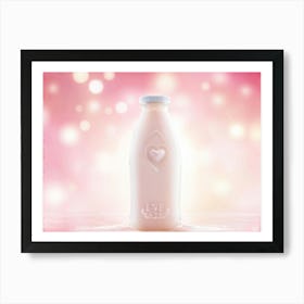 Heart Shaped Milk Bottle Overflowing With Creamy Liquid Symbolizing Love Mid Drip To Create A Sens Art Print