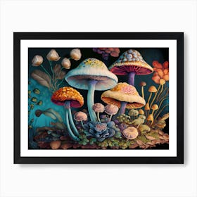 Colorful Floral Mushrooms Watercolor (15) Art Print