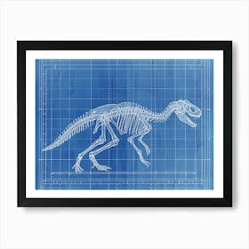 Troodon Skeleton Hand Drawn Blueprint 1 Art Print