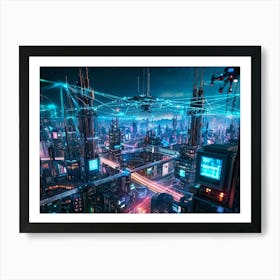 A Digital Painting Of A Globally Networked Cityscape Futuristic Ai Central Node Glowing With Connec (1) 2 Art Print