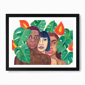 Three Women With Leaves Art Print