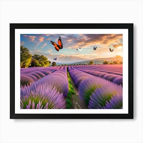 Lavender Field With Butterflies Art Print