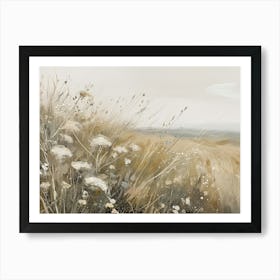 White Wildflowers & Cornfield Art Print