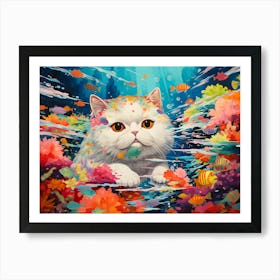 Exotic Shorthair Cat Swimming In The Sea Poster